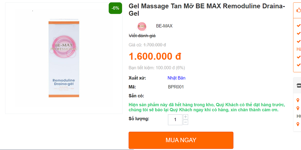 Mua Gel massage tiêu mỡ Be-Max Remoduline Draina Gel