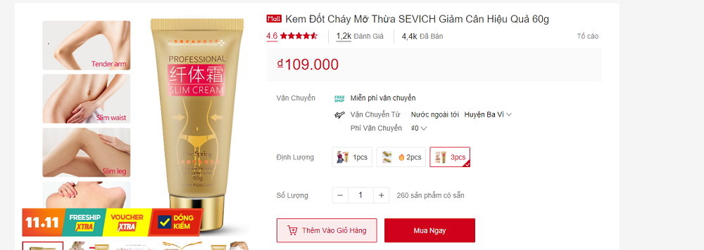 mua kem Đốt Cháy Mỡ Thừa SEVICH