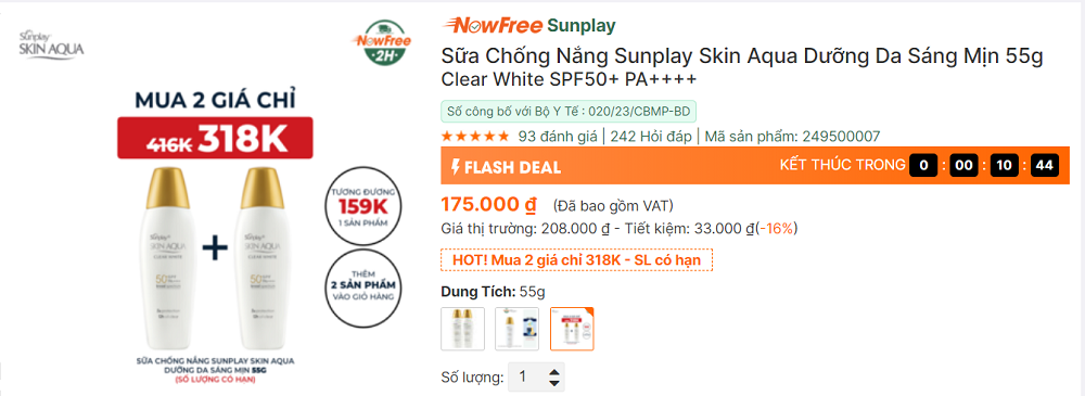 mua sữa chống nắng sunplay