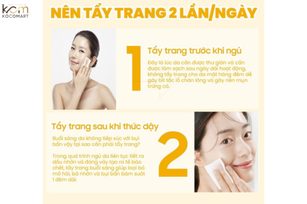 Nên tẩy trang 2 lần/ ngày là tốt nhất cho quá trình chăm sóc da